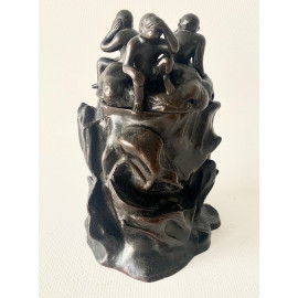 Incensario bronce. Los tres monos sabios. Japón Meiji Finales Siglo XIX. 2