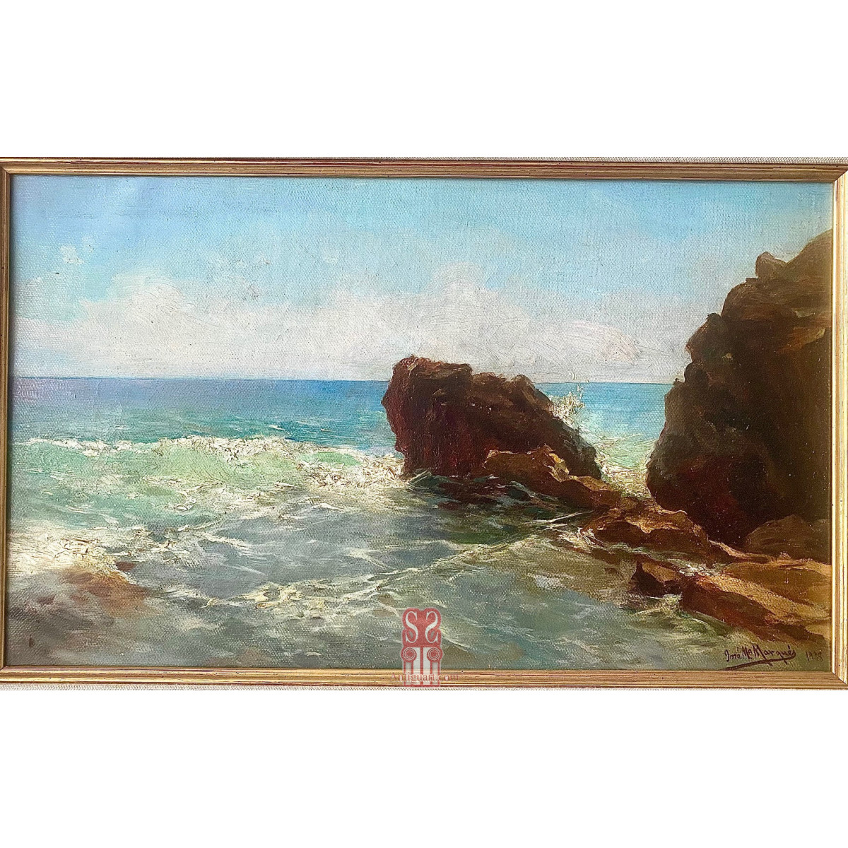 Marina, óleo sobre lienzo. Jose María Marques y Garcia, firmado y fechado 1938.