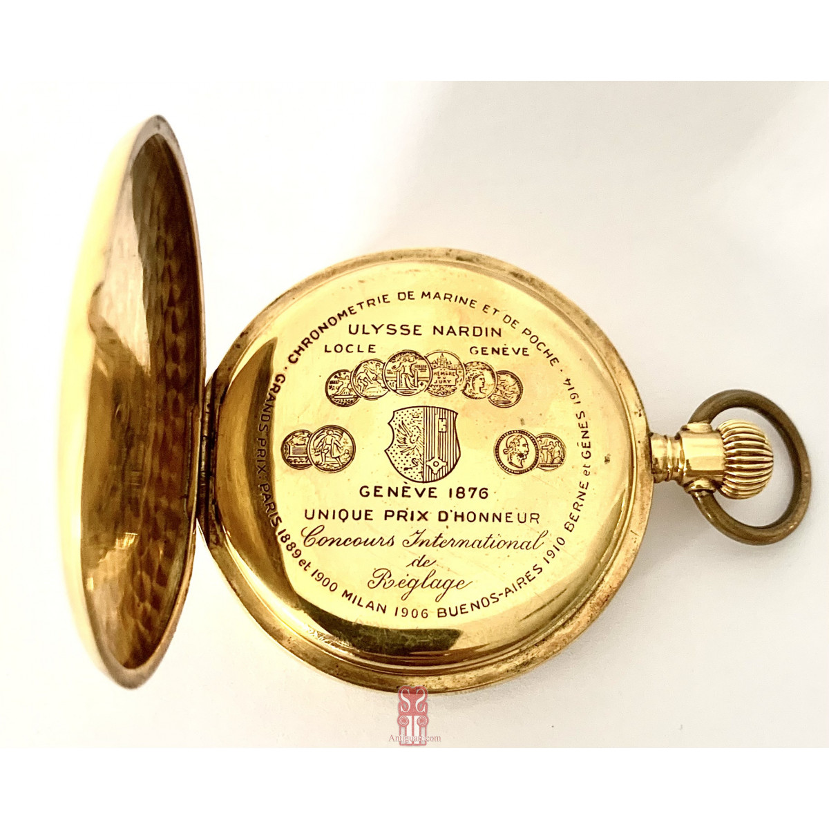 Reloj de bolsillo de oro de 18 quilates, Ulisse Nardin, Locle Geneve Suiza, principios del siglo XX.