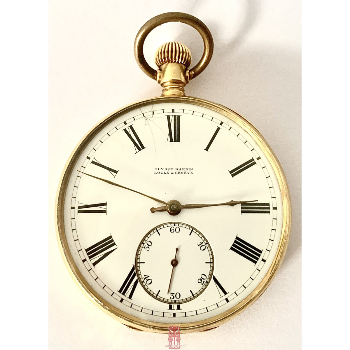 Reloj de bolsillo de oro de 18 quilates, Ulisse Nardin, Locle Geneve Suiza, principios del siglo XX.