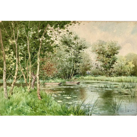 Nestor Outer (1865 - 1930). Paisaje lacustre. Acuarela sobre papel. 2