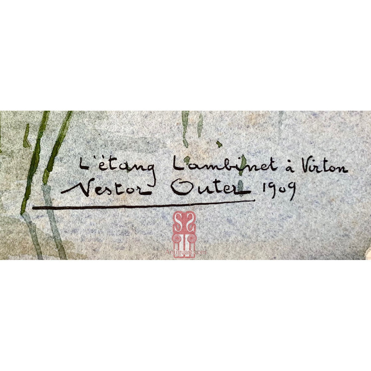 Nestor Outer (1865 - 1930). Paisaje lacustre. Acuarela sobre papel.