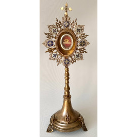 Reliquiario del XIX secolo, con forma di ostensorio, reliquia di San Aloisio Gonzaga.