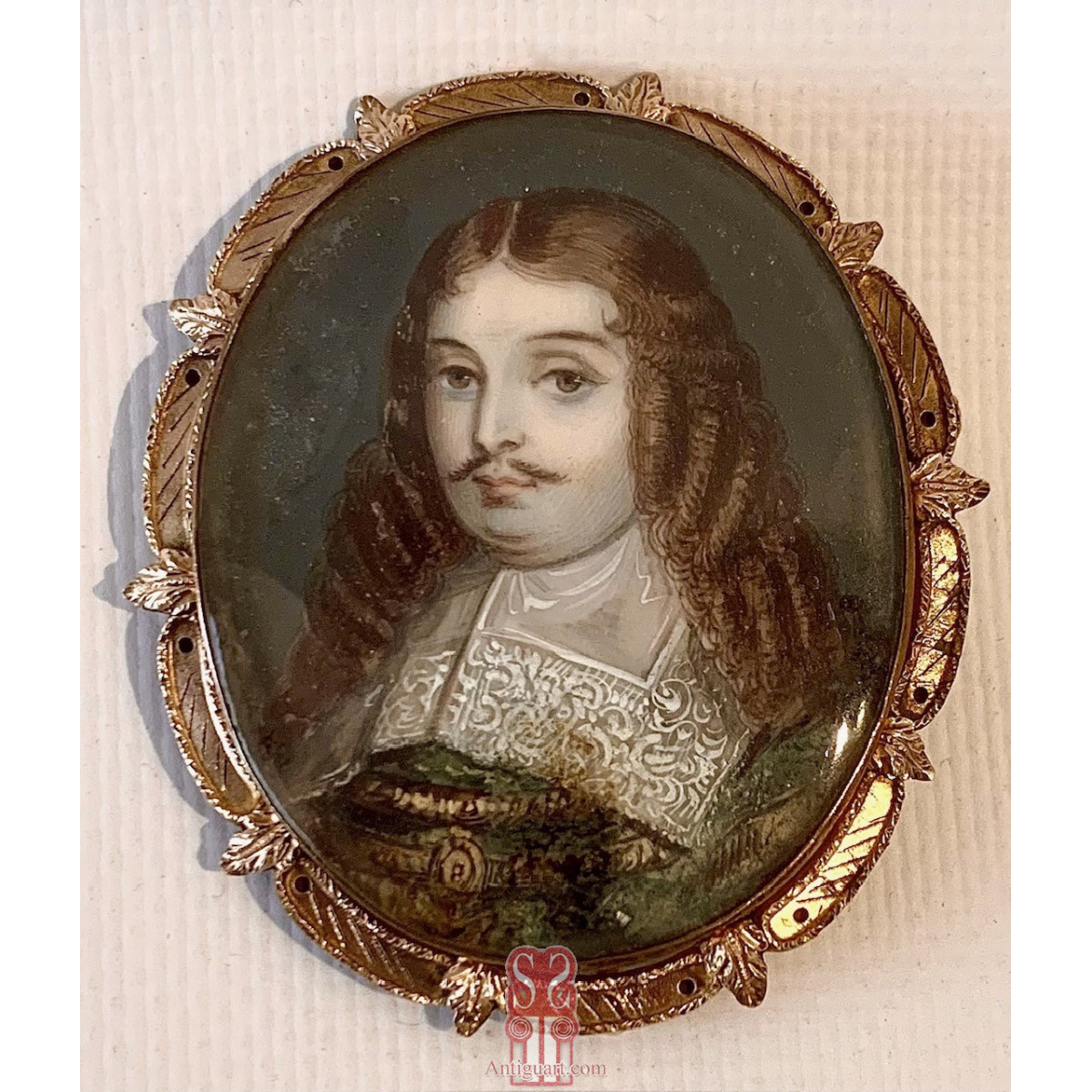 Miniatura broche, retrato de caballero, Siglo XVIII.