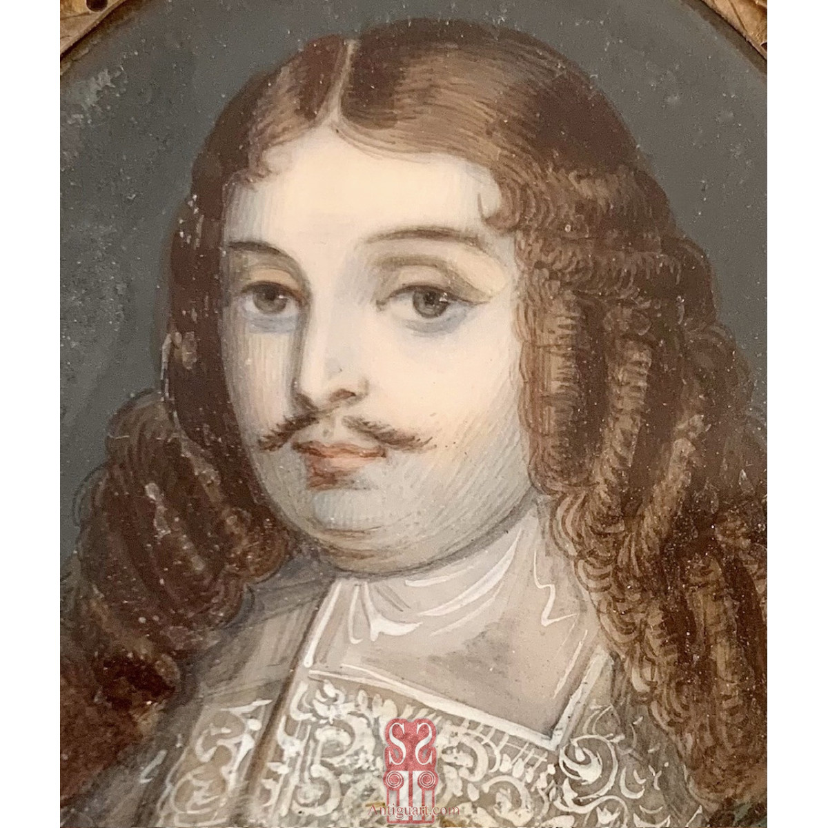 Miniatura broche, retrato de caballero, Siglo XVIII.