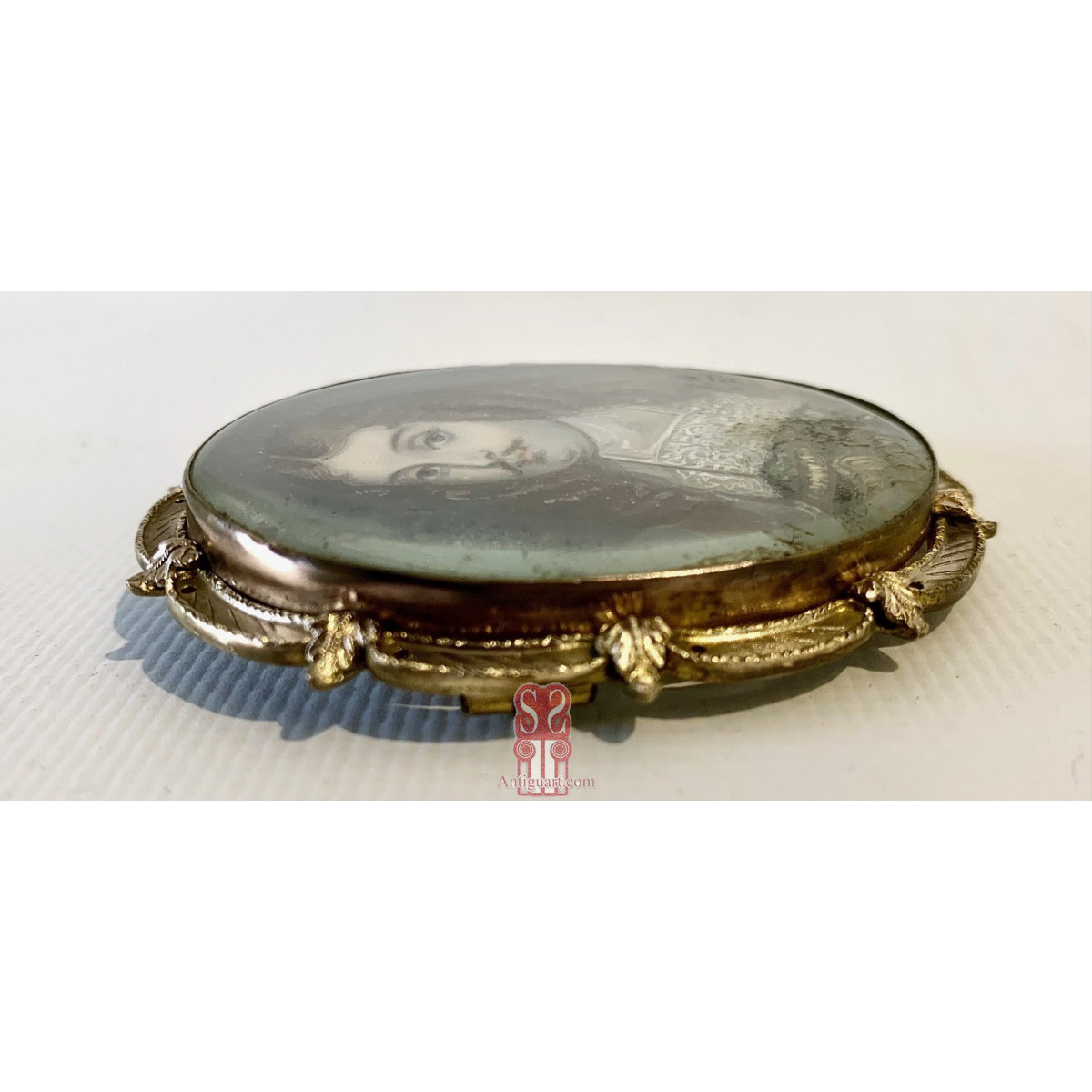 Miniatura broche, retrato de caballero, Siglo XVIII.