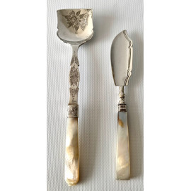 Pair of sterling silver and mother-of-pearl cutlery, late 19th century