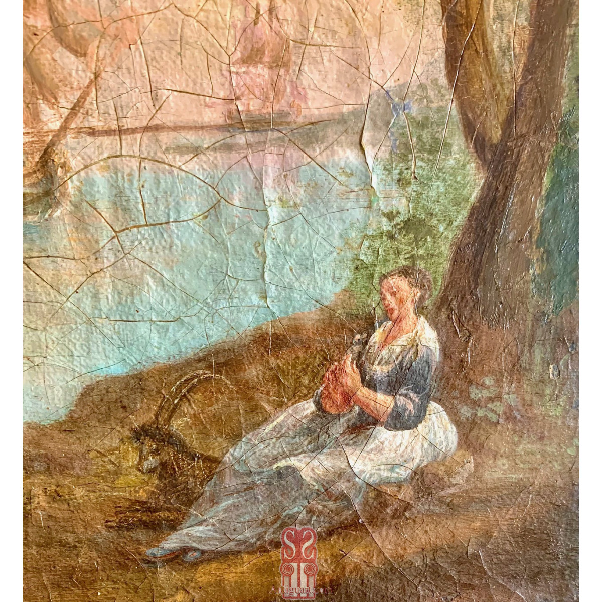 Marina con figuras, óleo sobre lienzo siglo XVIII