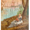 Marina con personaggi, olio su tela del XVIII secolo
