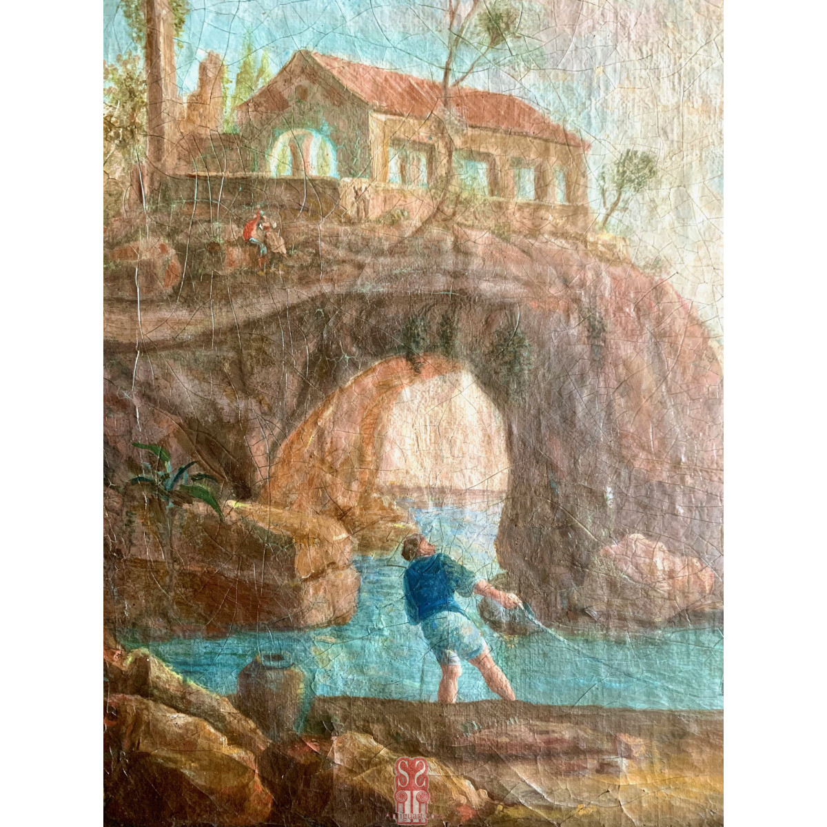 Marina con figuras, óleo sobre lienzo siglo XVIII