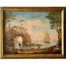 Marina con figuras, óleo sobre lienzo siglo XVIII 2