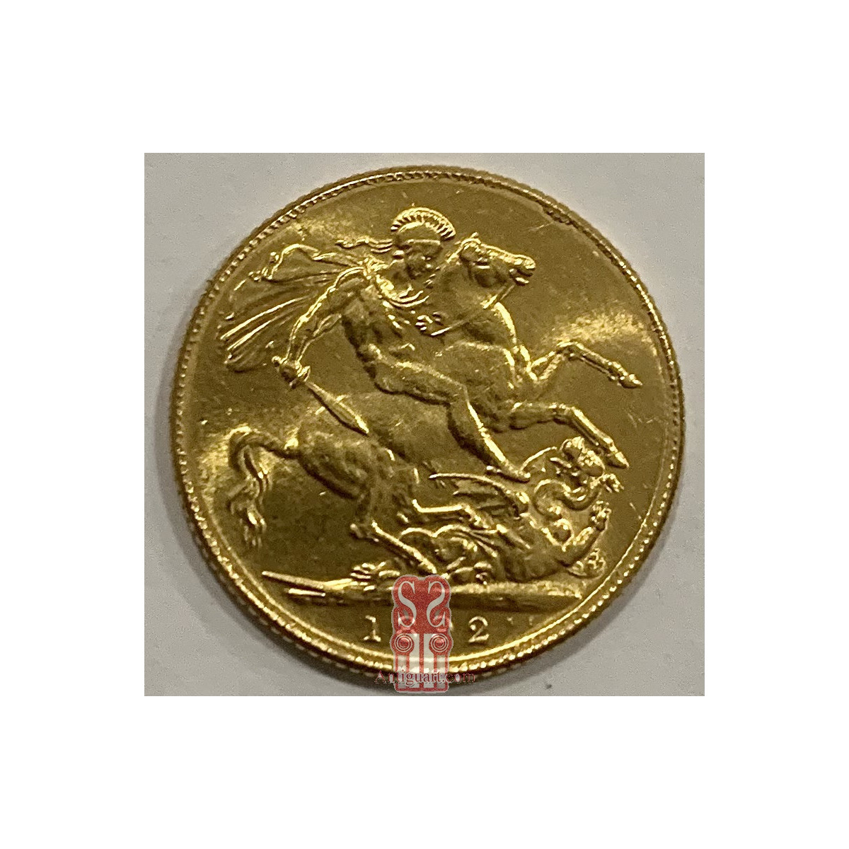 Moneda de oro, soberano reina Victoria, acuñada en 1892 por The Royal Mint, Ceca de Londres.