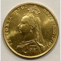 Moneda de oro, soberano reina Victoria, acuñada en 1892 por The Royal Mint, Ceca de Londres.