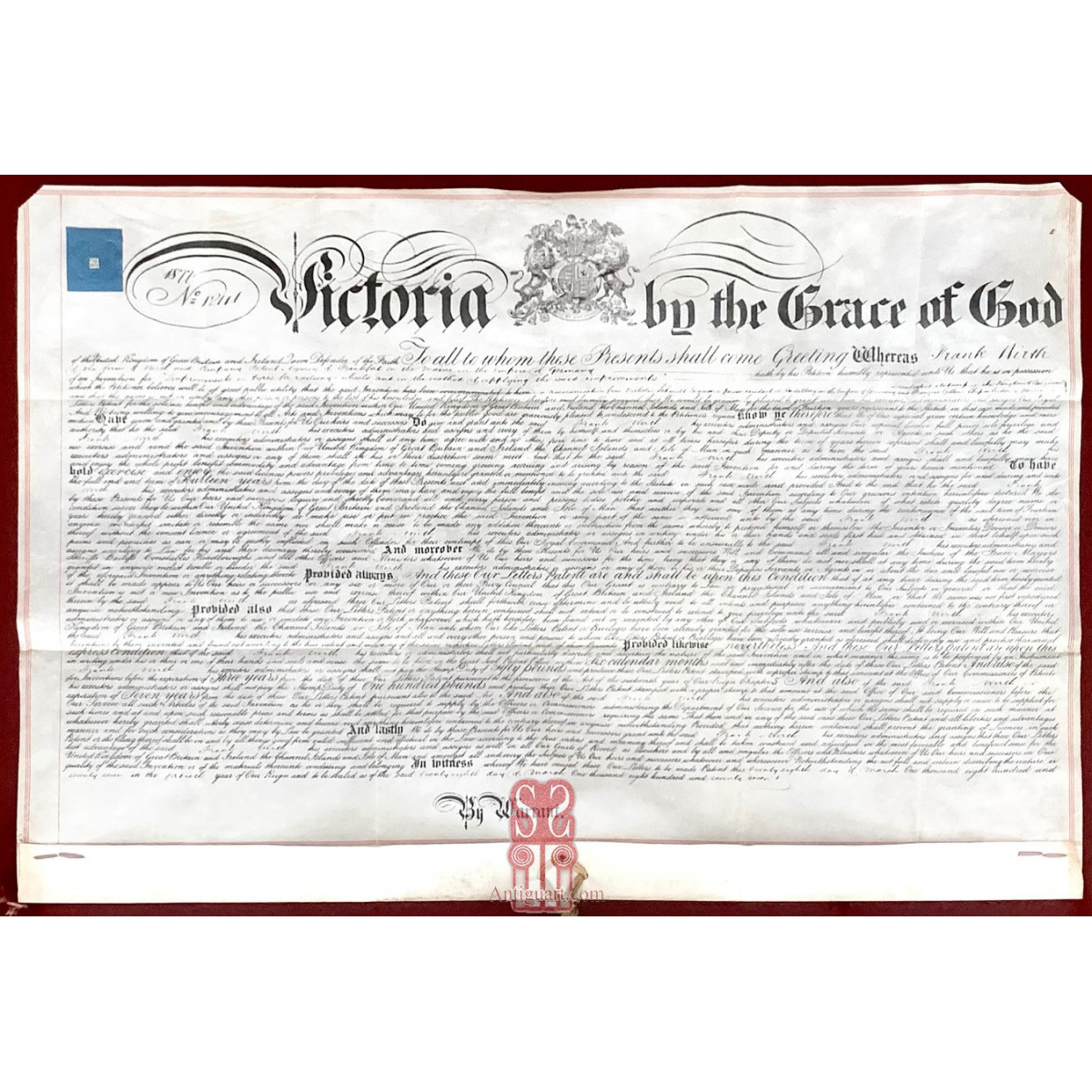 Documento de patente, Ferrocarril. Inglaterra año 1877.