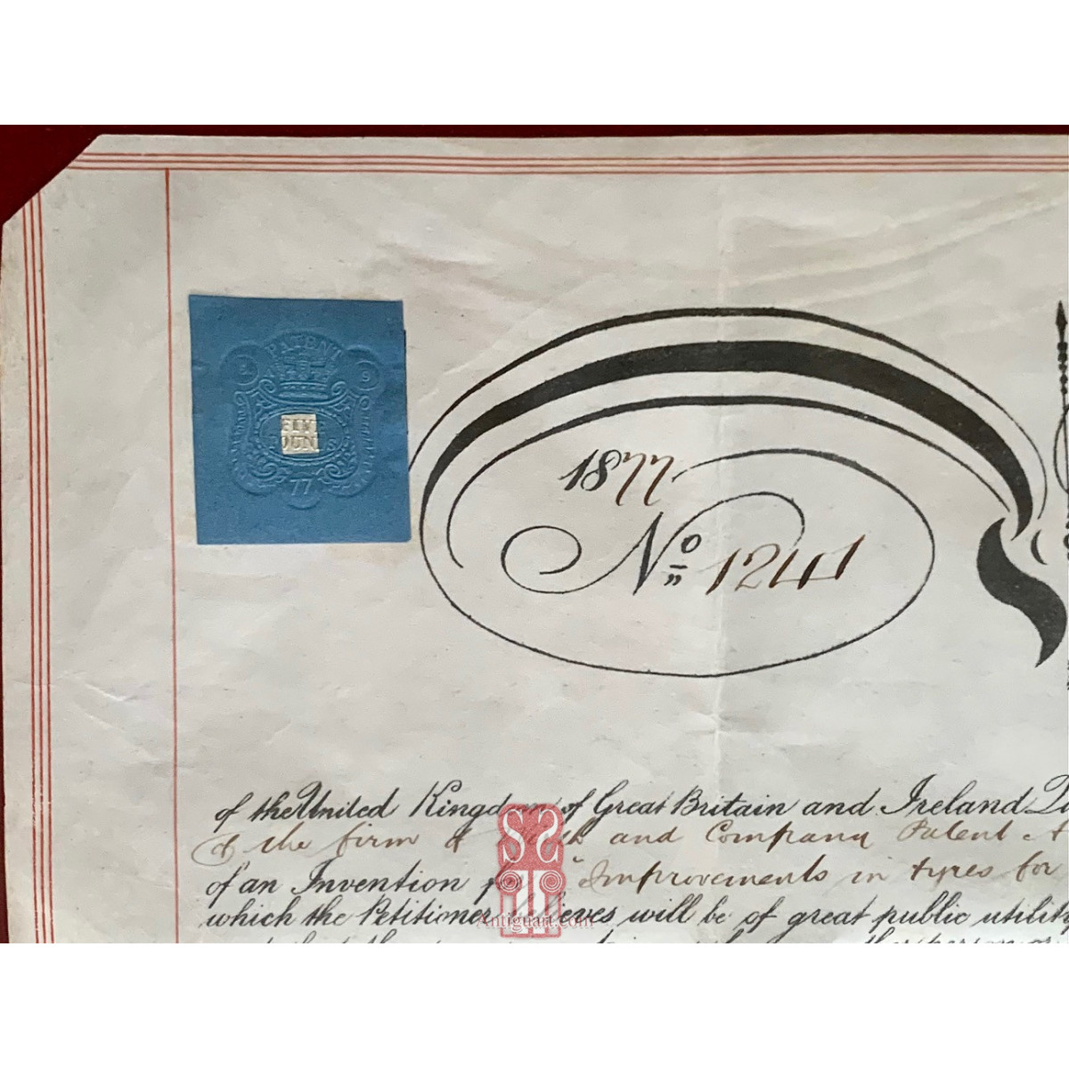 Documento de patente, Ferrocarril. Inglaterra año 1877.