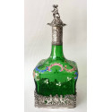 Botella licorera de cristal verde y plata de ley. 1895 contrastes de Londres.