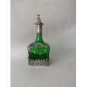 Botella licorera de cristal verde y plata de ley. 1895 contrastes de Londres.