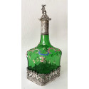 Botella licorera de cristal verde y plata de ley. 1895 contrastes de Londres.