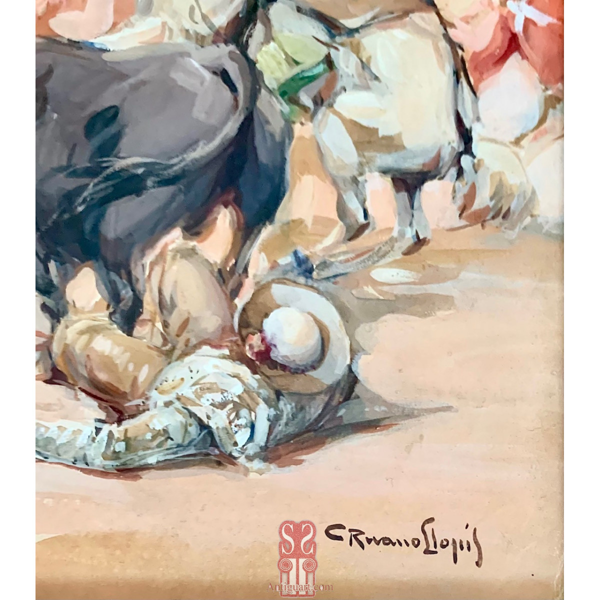 Carlos Ruano Llopis (Orba, 10 de abril de 1878-Ciudad de México, 2 de septiembre de 1950) “escena taurina”, gouache sobre papel.