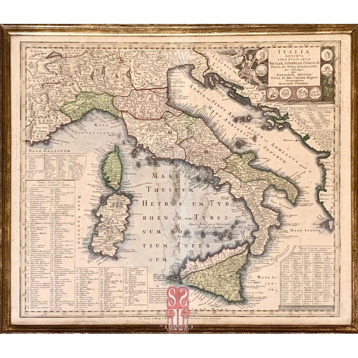 Mapa geografico de Italia del siglo XVIII.