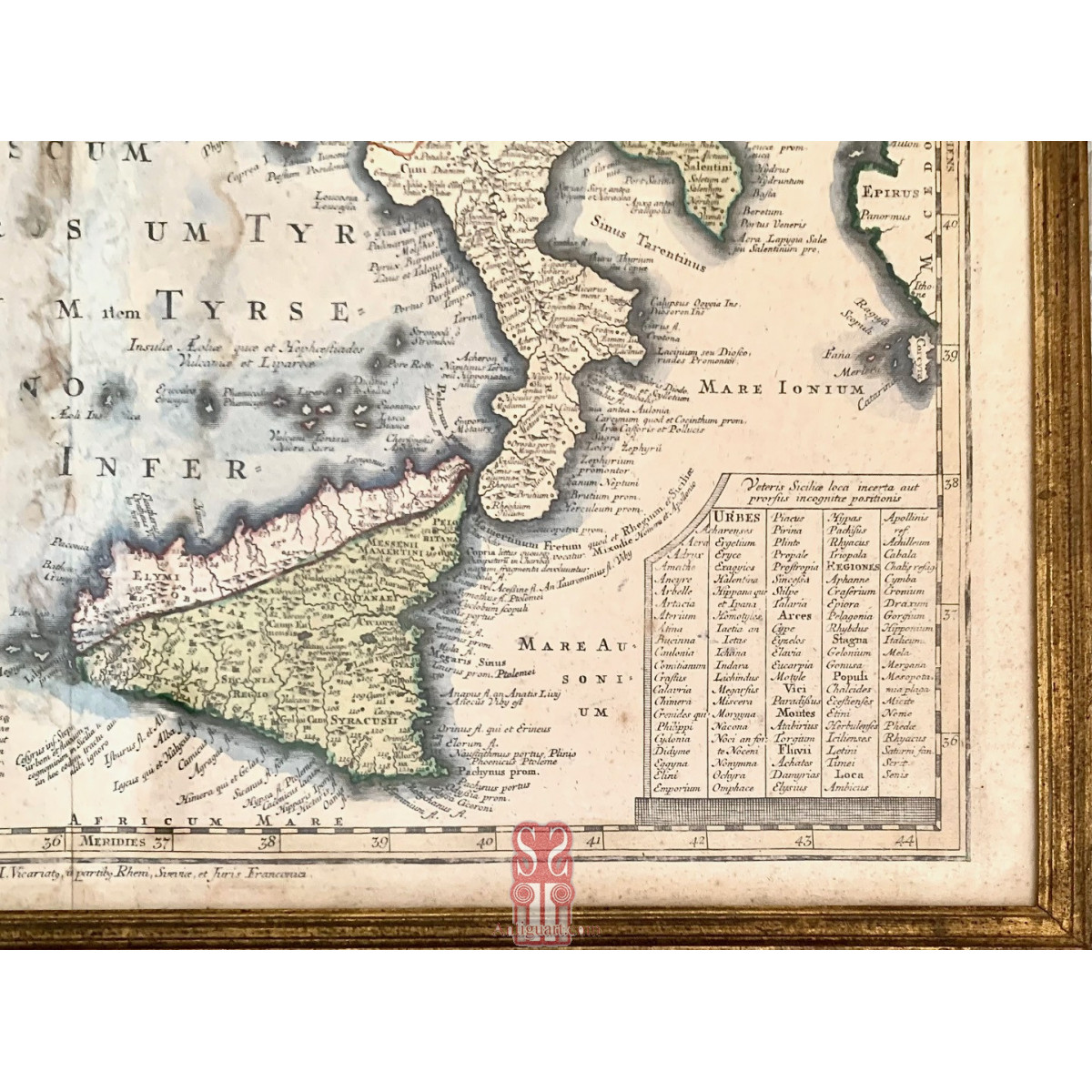 Mapa geografico de Italia del siglo XVIII.