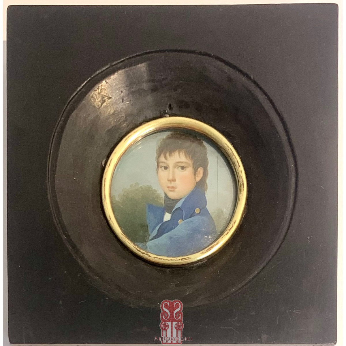 Retrato de joven caballero. Miniatura al gouache. Francia, primer tercio Siglo XIX.