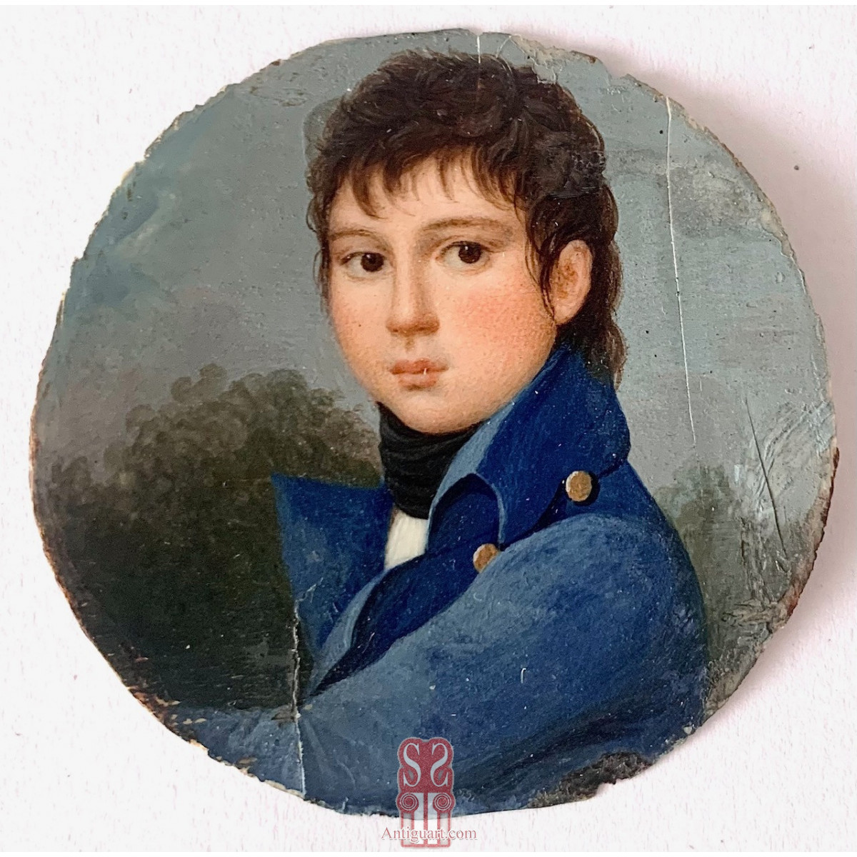 Retrato de joven caballero. Miniatura al gouache. Francia, primer tercio Siglo XIX.