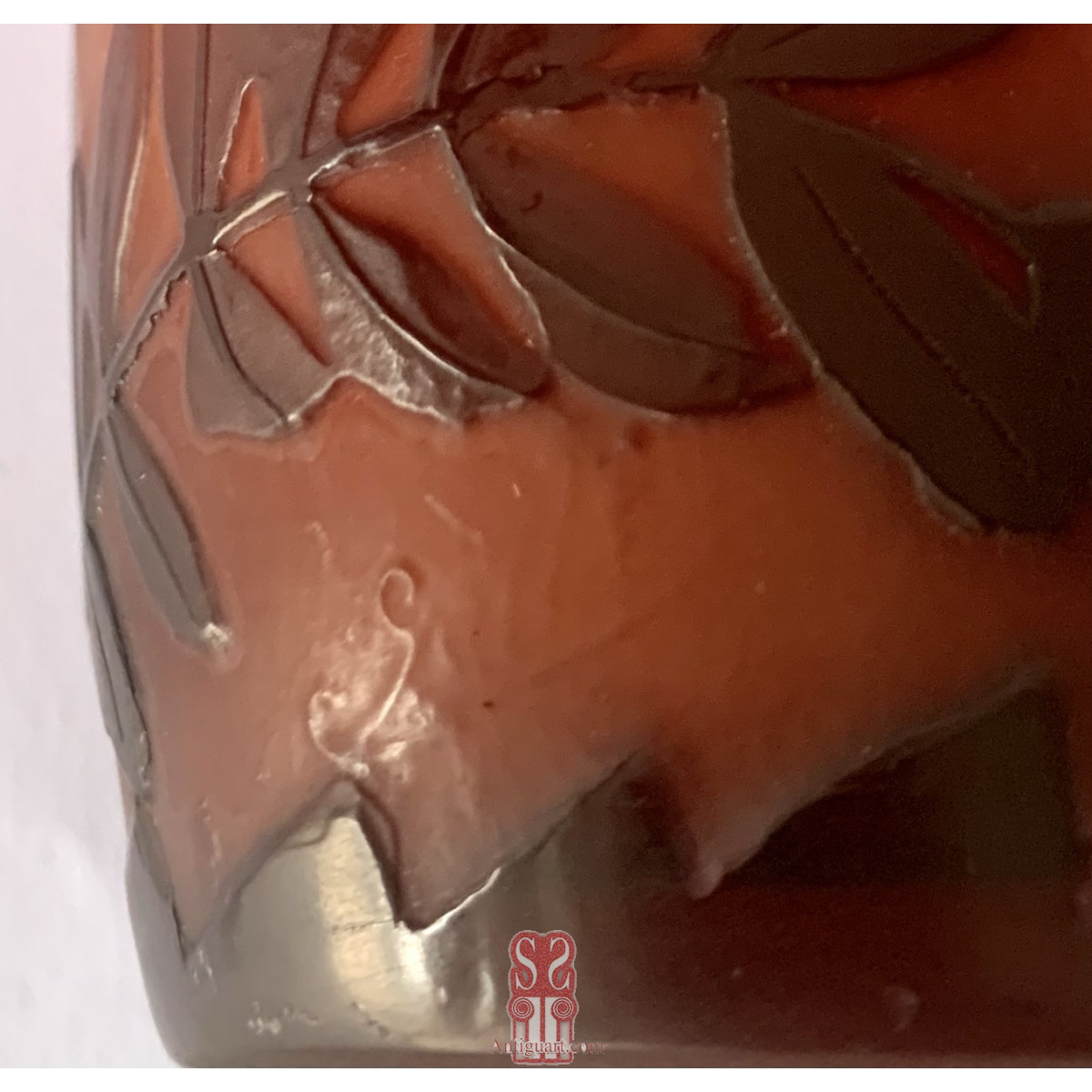 Jarrón de cristal Gallé, modernista, circa 1900. Francia.