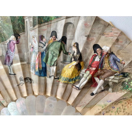 Abanico de seda y nácar pintado a mano. Mitad Siglo XIX. 2