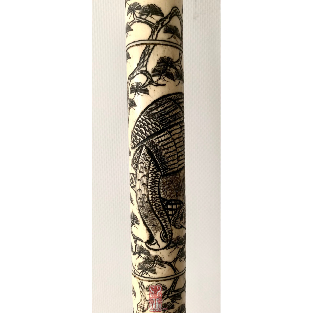 Bastón de paseo, hueso grabado. Japón, primera mitad Siglo XX. 