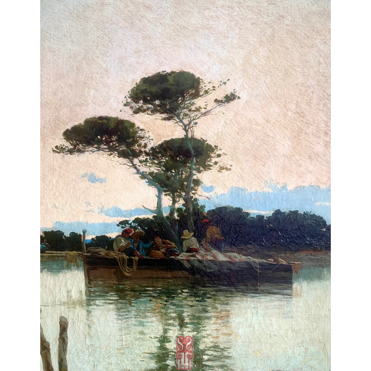 Pescadores en la Albufera. Enrique Saborit (Valencia 1869-1928). Firmado y fechado 1899. Óleo sobre lienzo.