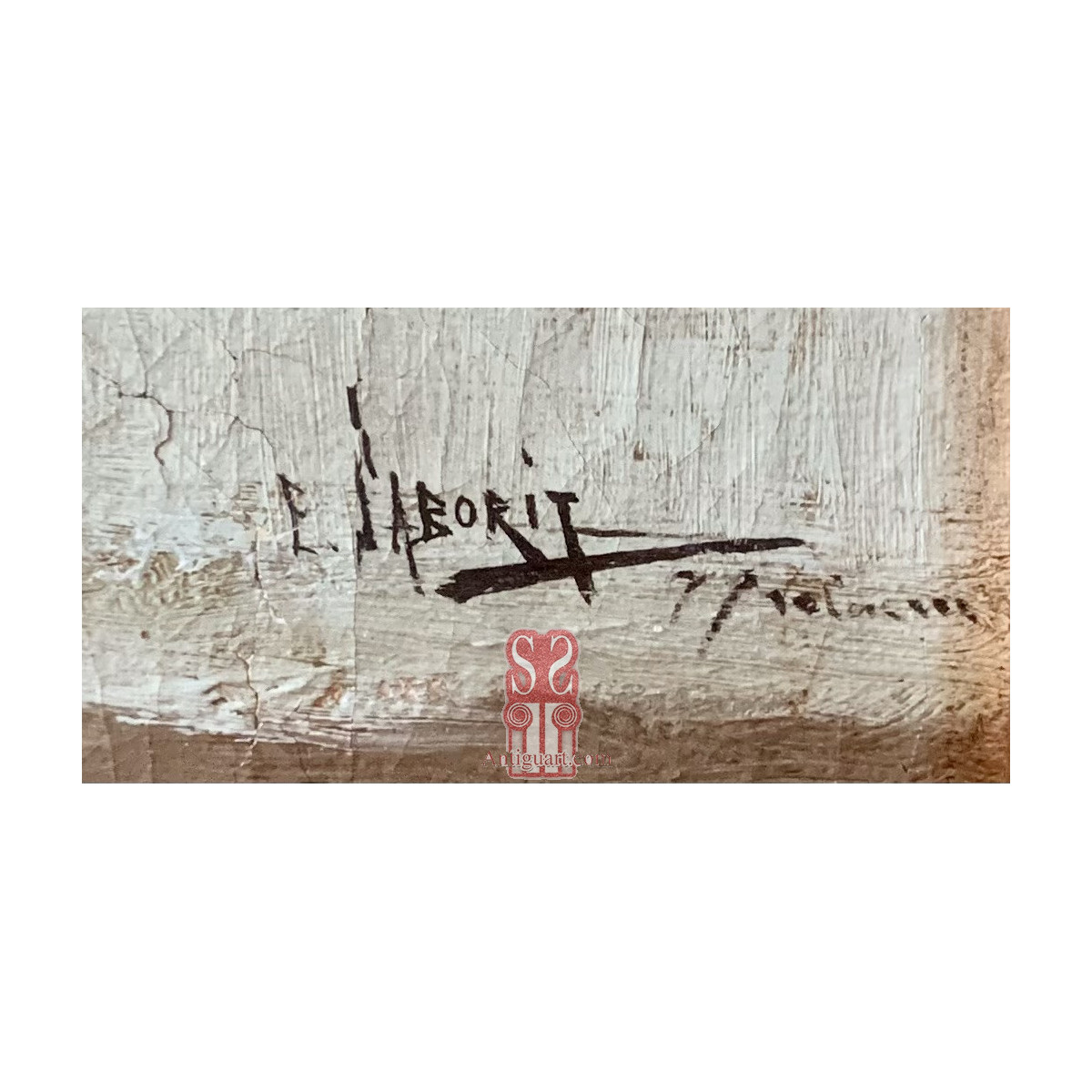 Pescadores en la Albufera. Enrique Saborit (Valencia 1869-1928). Firmado y fechado 1899. Óleo sobre lienzo.