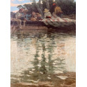 Pescadores en la Albufera. Enrique Saborit (Valencia 1869-1928). Firmado y fechado 1899. Óleo sobre lienzo.