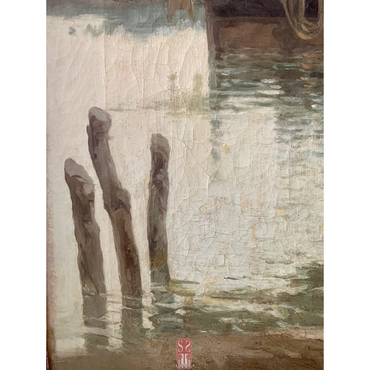 Pescadores en la Albufera. Enrique Saborit (Valencia 1869-1928). Firmado y fechado 1899. Óleo sobre lienzo.