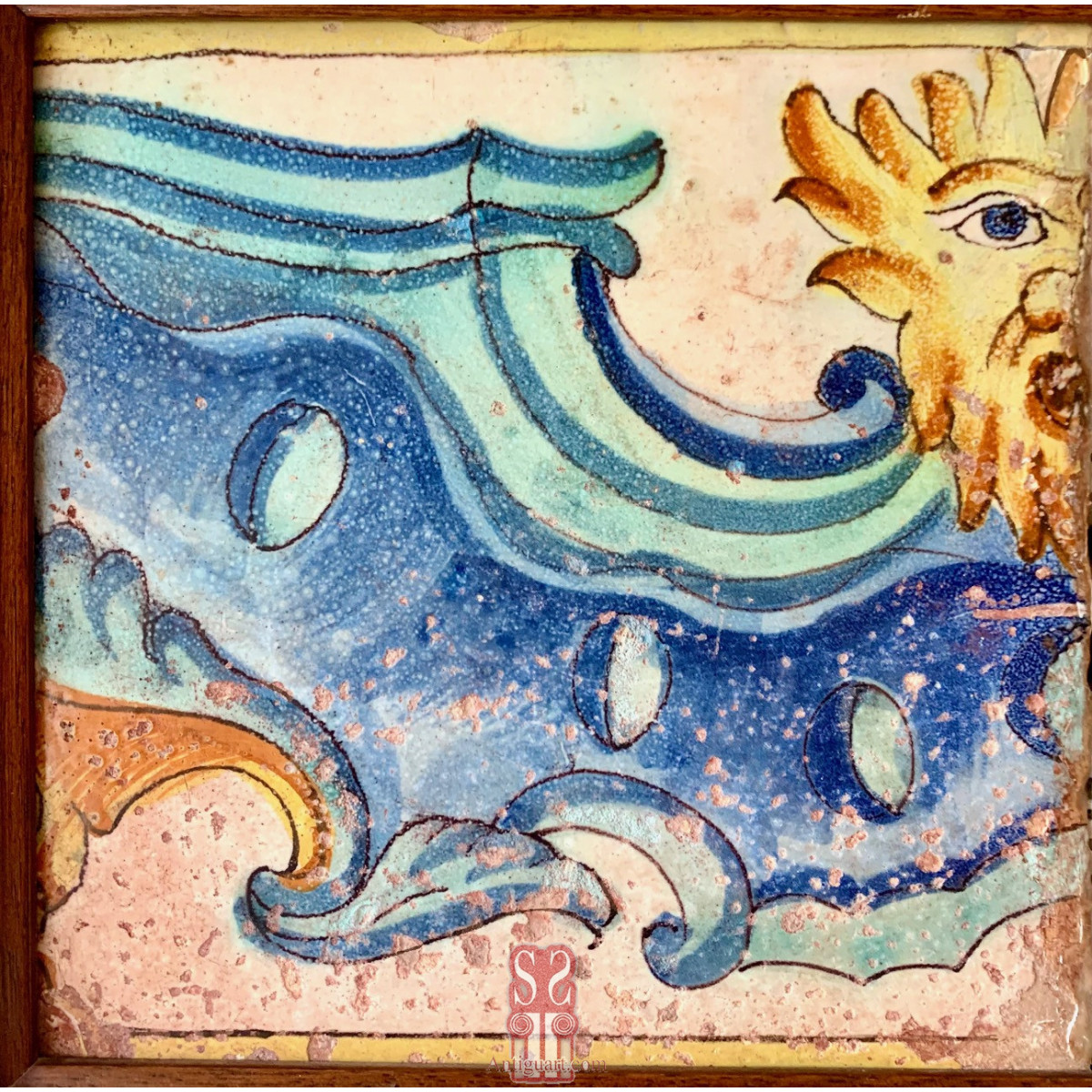 Pareja azulejos valencianos, Mascarona. Siglo XVIII.