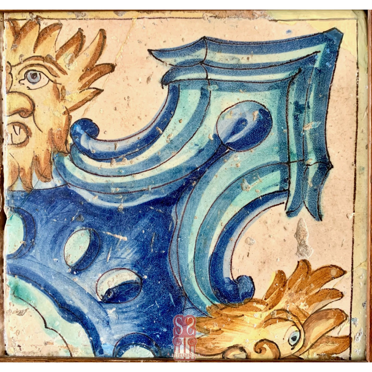 Pareja azulejos valencianos, Mascarona. Siglo XVIII.