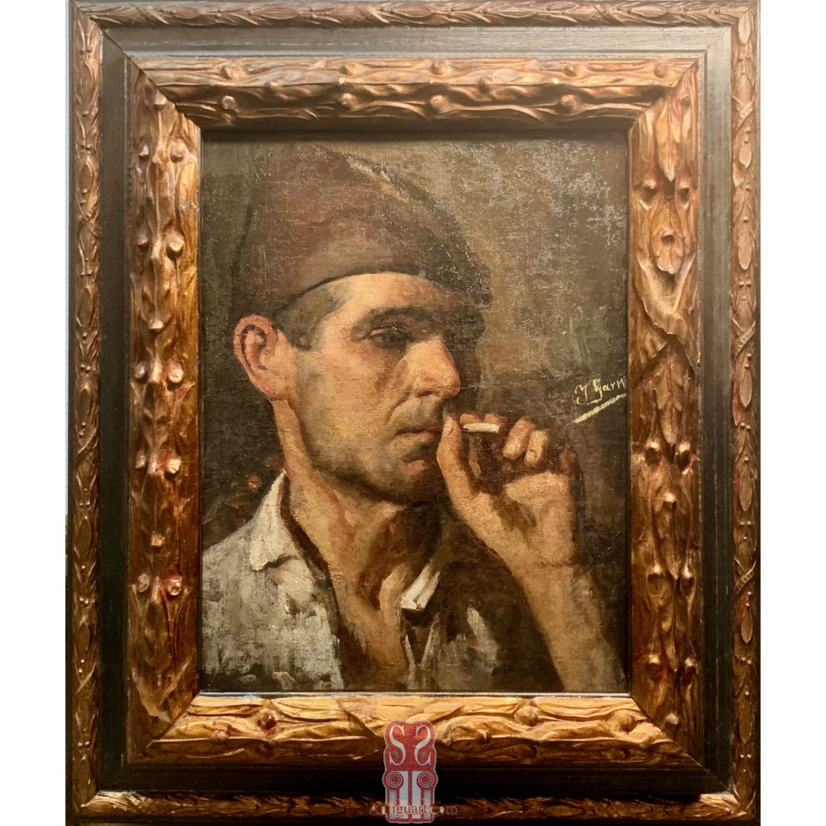Retrato soldado republicano. Isidoro Garnelo Fillol, Óleo sobre lienzo. Firmado.