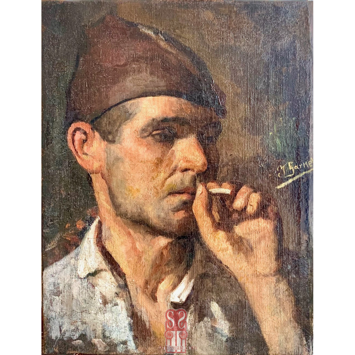 Retrato soldado republicano. Isidoro Garnelo Fillol, Óleo sobre lienzo. Firmado.