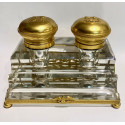 Tintero doble de bronce y cristal Imperio. Francia Siglo XIX.