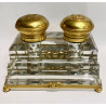 Tintero doble de bronce y cristal Imperio. Francia Siglo XIX.