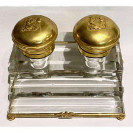 Tintero doble de bronce y cristal Imperio. Francia Siglo XIX. 2