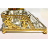 Tintero doble de bronce y cristal Imperio. Francia Siglo XIX.