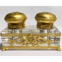 Tintero doble de bronce y cristal Imperio. Francia Siglo XIX.