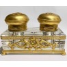 Tintero doble de bronce y cristal Imperio. Francia Siglo XIX.