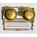 Tintero doble de bronce y cristal Imperio. Francia Siglo XIX.