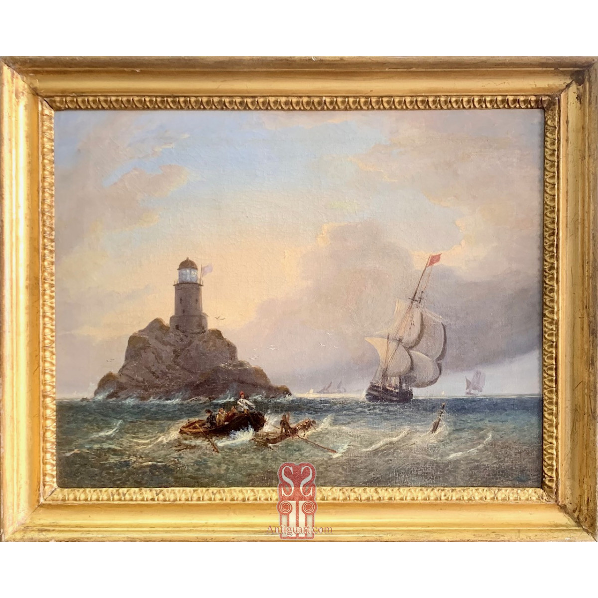 Marina. Óleo sobre lienzo. Escuela francesa de mitad del Siglo XIX.
