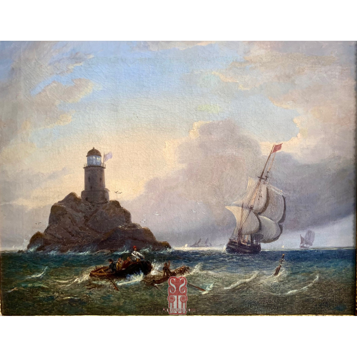 Marina. Óleo sobre lienzo. Escuela francesa de mitad del Siglo XIX.