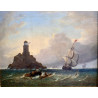 Marina. Óleo sobre lienzo. Escuela francesa de mitad del Siglo XIX.