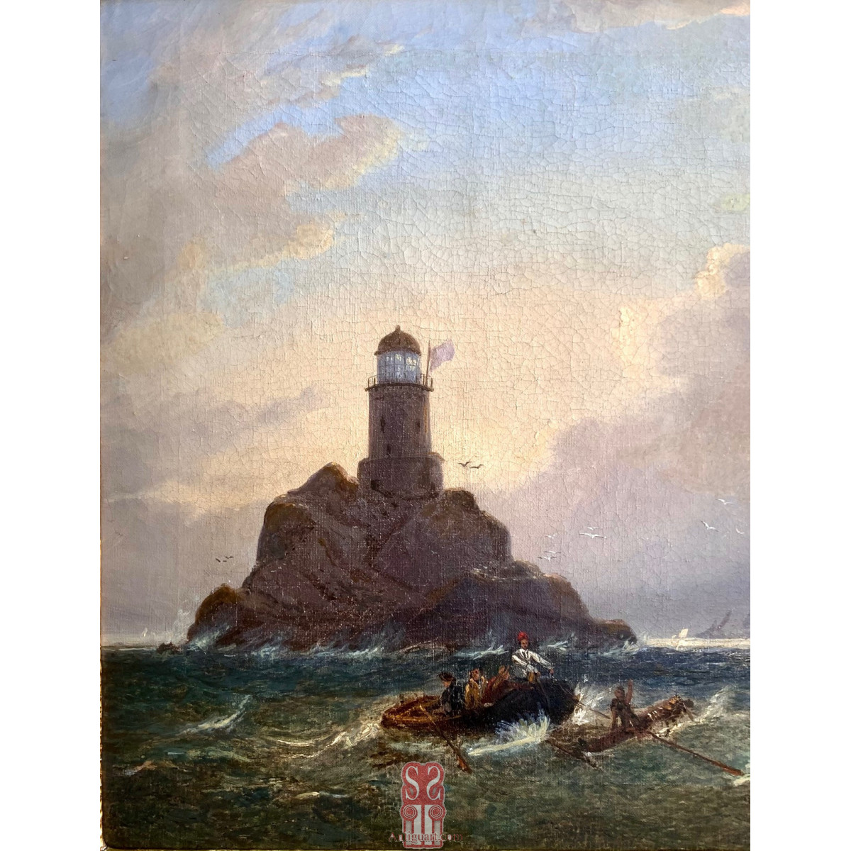 Marina. Óleo sobre lienzo. Escuela francesa de mitad del Siglo XIX.