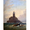 Marina. Óleo sobre lienzo. Escuela francesa de mitad del Siglo XIX.